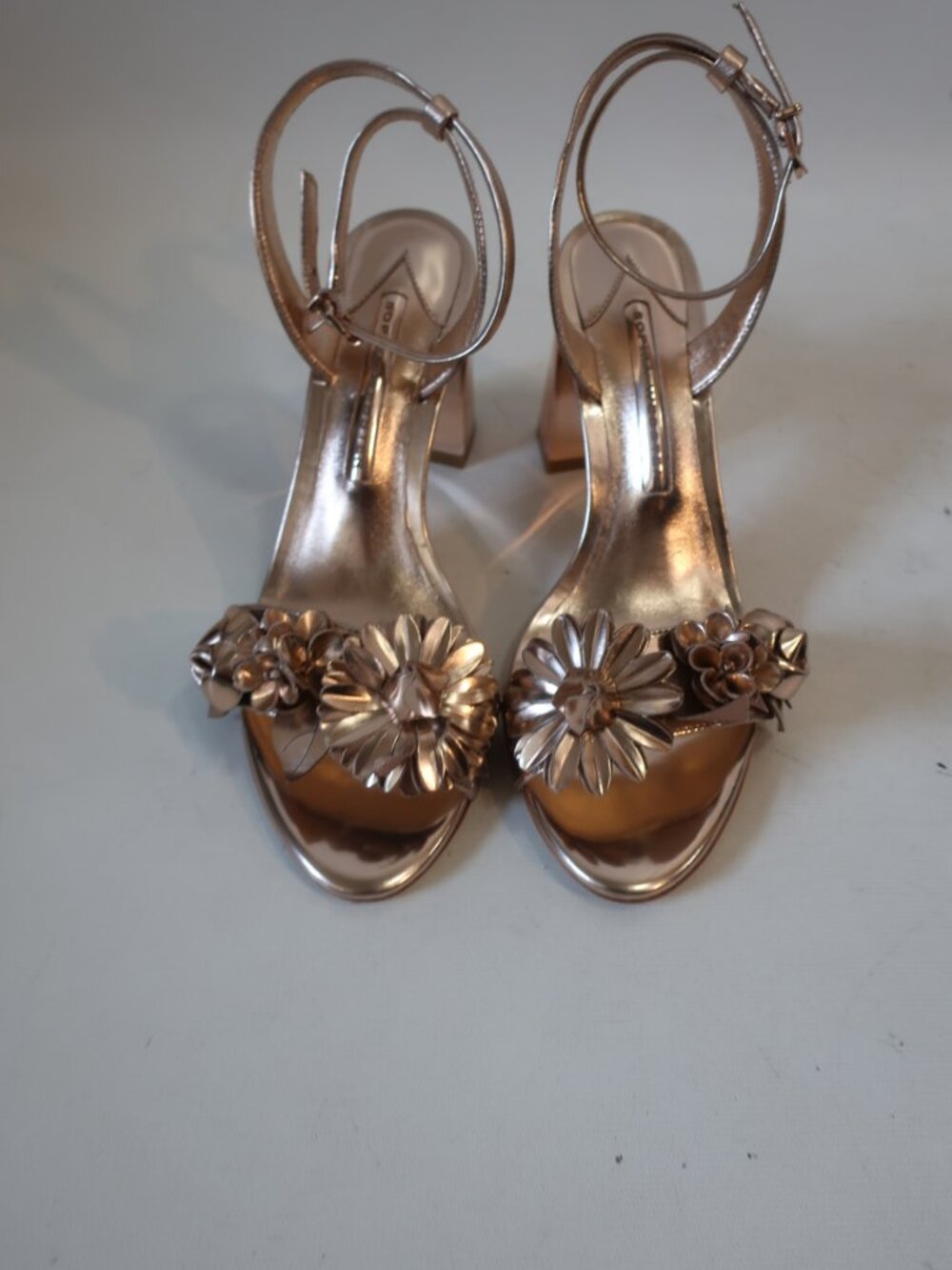Sophia Webster Rose Gold Floral Ankle-Strap Block Heel Sandals - Picture 6 of 14